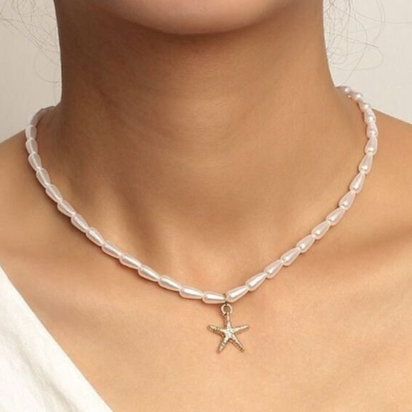 Starfish Sea Star Pendant Pearl Ocean Summer Beach Necklace - Picture 1 of 5